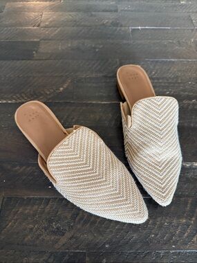 A New Day Woven Chevron Pointed Toe Mule Flats Tan